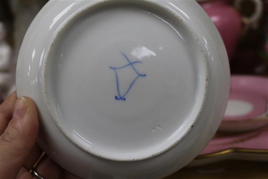 A Sevres style Pompadour pink tete à tete tea service tray 17in.